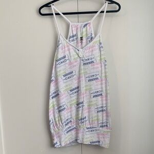DC Shoe Co White Pink Blue & Green Cassette Tape Printed Tank Top Size Large
